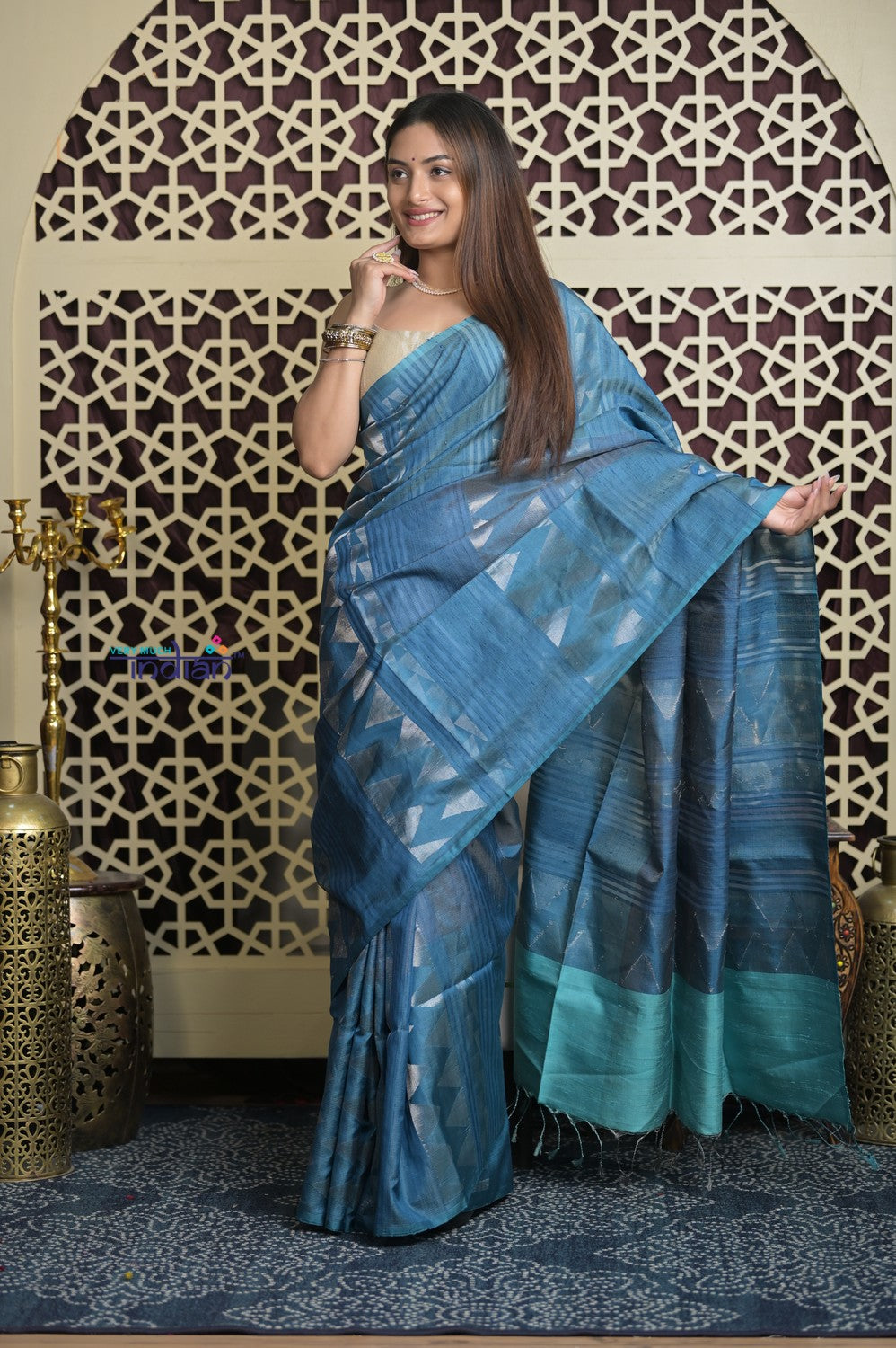 Shubh Lakshmi 2.0 ~ Handloom High Quality Pure Soft Silk Saree in Steel Blue (Silk Mark Certified)