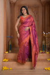 Shubh Lakshmi ~ Handloom Pure Silk Pahmina Saree in Pink with Orange (Silk Mark Certified)