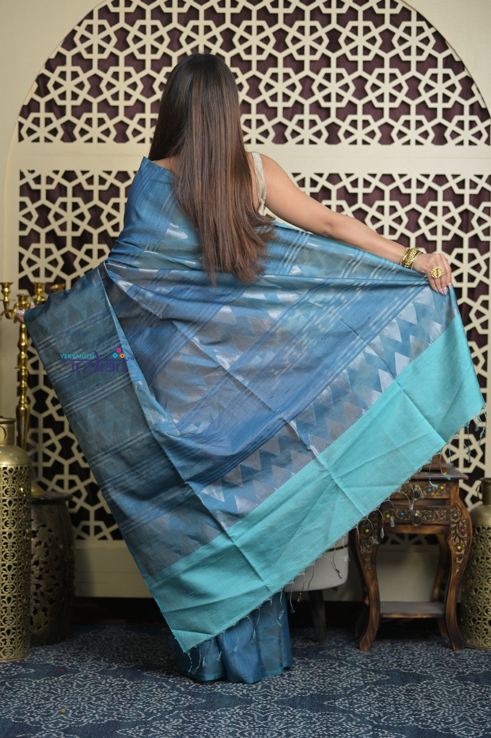 Shubh Lakshmi 2.0 ~ Handloom High Quality Pure Soft Silk Saree in Steel Blue (Silk Mark Certified)