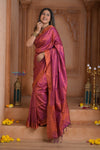 Shubh Lakshmi ~ Handloom Pure Silk Pahmina Saree in Pink with Orange (Silk Mark Certified)