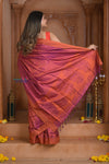 Shubh Lakshmi ~ Handloom Pure Silk Pahmina Saree in Pink with Orange (Silk Mark Certified)