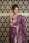Shubh Lakshmi 2.0 ~ Handloom High Quality Pure Katan Silk Saree in Rose Violet (Silk Mark Certified)