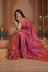 Shubh Lakshmi ~ Handloom Pure Silk Pahmina Saree in Pink with Orange (Silk Mark Certified)