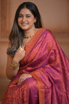 Shubh Lakshmi ~ Handloom Pure Silk Pahmina Saree in Pink with Orange (Silk Mark Certified)