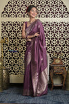 Shubh Lakshmi 2.0 ~ Handloom High Quality Pure Katan Silk Saree in Rose Violet (Silk Mark Certified)