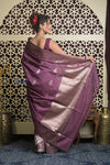 Shubh Lakshmi 2.0 ~ Handloom High Quality Pure Katan Silk Saree in Rose Violet (Silk Mark Certified)