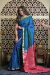 Shubh Lakshmi 2.0 ~ Handloom High Quality Pure Soft Silk Saree in Ultramarine Blue and Pink (Silk Mark Certified)
