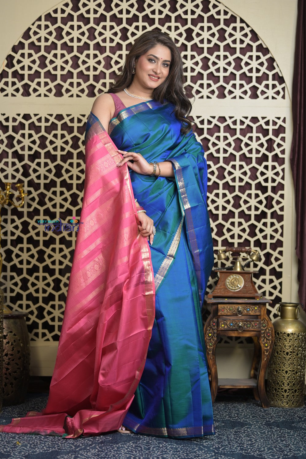 Shubh Lakshmi 2.0 ~ Handloom High Quality Pure Soft Silk Saree in Ultramarine Blue and Pink (Silk Mark Certified)