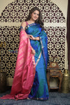Shubh Lakshmi 2.0 ~ Handloom High Quality Pure Soft Silk Saree in Ultramarine Blue and Pink (Silk Mark Certified)