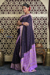 Shubh Lakshmi 2.0 ~ Handloom High Quality Pure Mysore Silk Saree in Dark Violet (Silk Mark Certified)