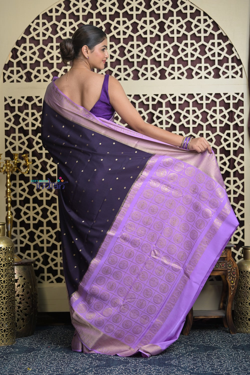 Shubh Lakshmi 2.0 ~ Handloom High Quality Pure Mysore Silk Saree in Dark Violet (Silk Mark Certified)