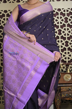 Shubh Lakshmi 2.0 ~ Handloom High Quality Pure Mysore Silk Saree in Dark Violet (Silk Mark Certified)
