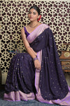 Shubh Lakshmi 2.0 ~ Handloom High Quality Pure Mysore Silk Saree in Dark Violet (Silk Mark Certified)