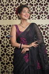 Shubh Lakshmi 2.0 ~ Designer Linen Jamdhani Saree with in Black