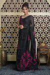 Shubh Lakshmi 2.0 ~ Designer Linen Jamdhani Saree with in Black