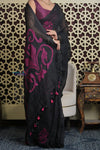 Shubh Lakshmi 2.0 ~ Designer Linen Jamdhani Saree with in Black