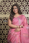 Shubh Lakshmi 2.0 ~ Handloom High Quality Pure Silk Saree in Light Pink and Silver (Silk Mark Certified)