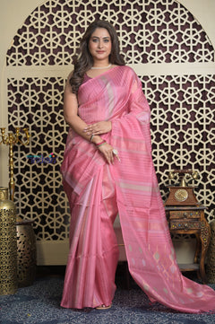 Shubh Lakshmi 2.0 ~ Handloom High Quality Pure Silk Saree in Light Pink and Silver (Silk Mark Certified)