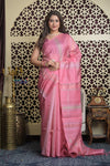 Shubh Lakshmi 2.0 ~ Handloom High Quality Pure Silk Saree in Light Pink and Silver (Silk Mark Certified)