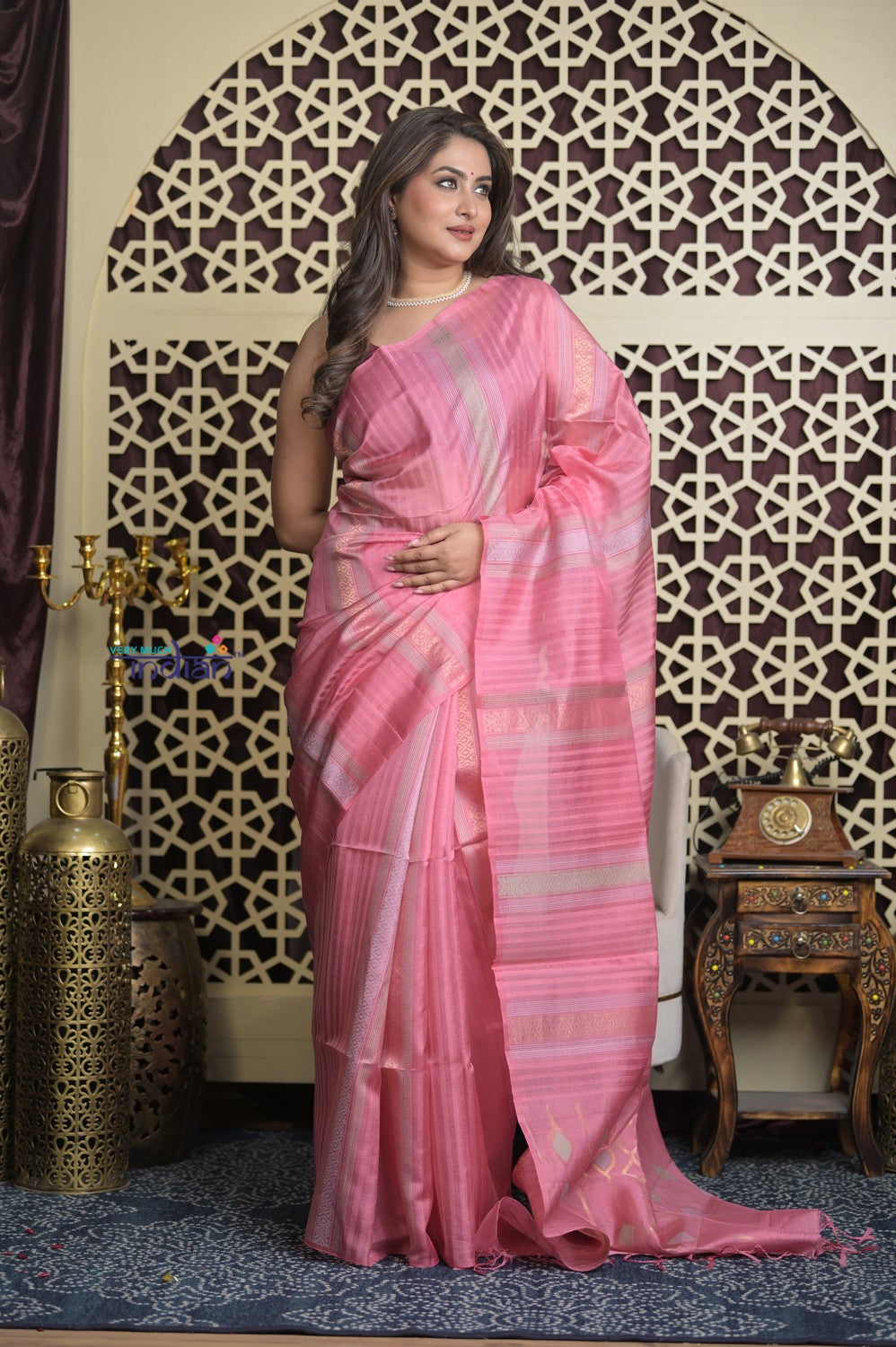 Shubh Lakshmi 2.0 ~ Handloom High Quality Pure Silk Saree in Light Pink and Silver (Silk Mark Certified)