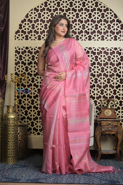 Shubh Lakshmi 2.0 ~ Handloom High Quality Pure Silk Saree in Light Pink and Silver (Silk Mark Certified)