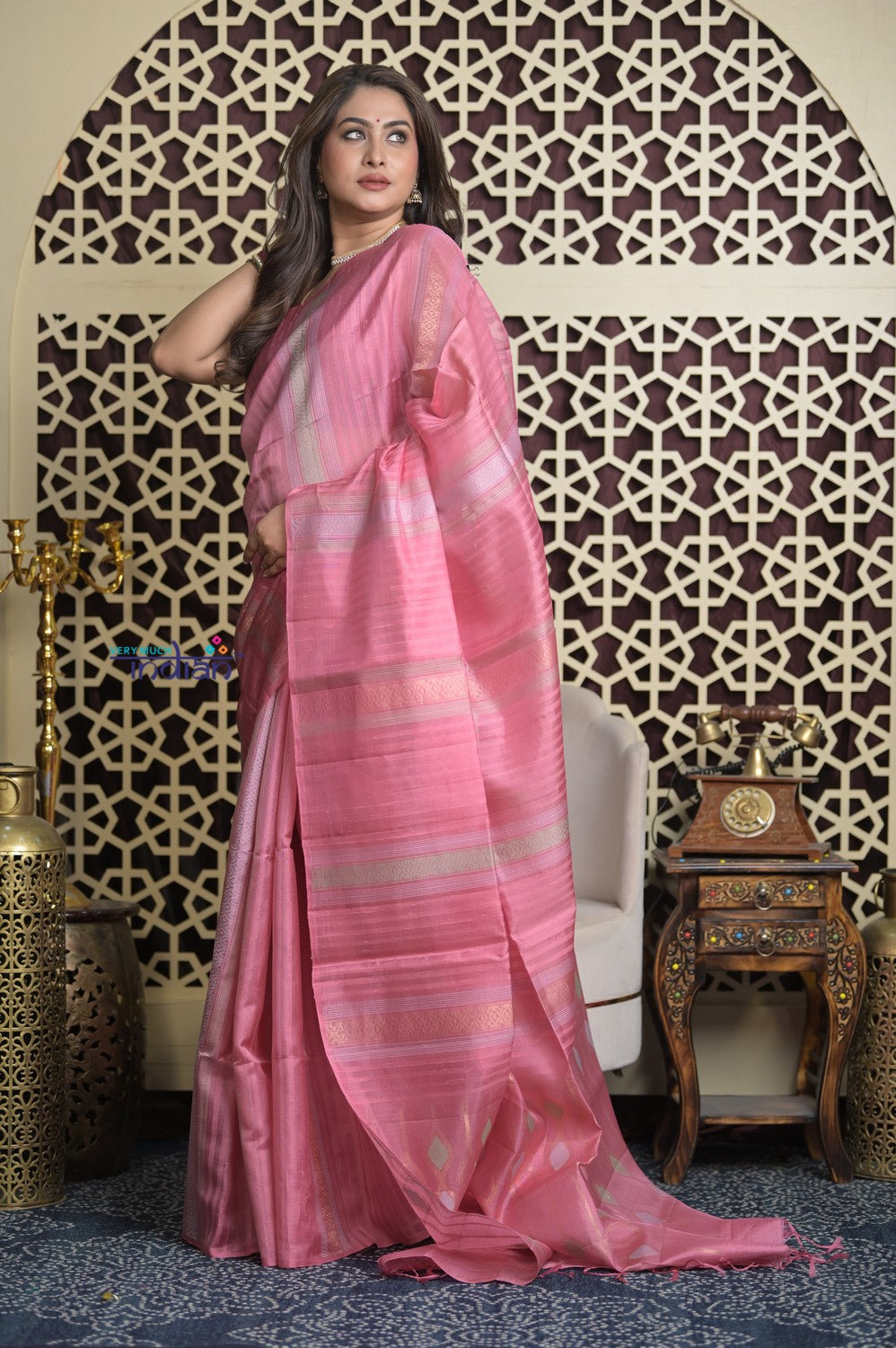 Shubh Lakshmi 2.0 ~ Handloom High Quality Pure Silk Saree in Light Pink and Silver (Silk Mark Certified)