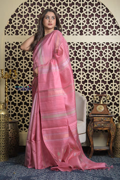 Shubh Lakshmi 2.0 ~ Handloom High Quality Pure Silk Saree in Light Pink and Silver (Silk Mark Certified)