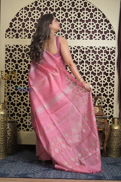 Shubh Lakshmi 2.0 ~ Handloom High Quality Pure Silk Saree in Light Pink and Silver (Silk Mark Certified)