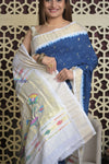 Shubh Lakshmi 2.0 ~ Handloom Pure Cotton Paithani with All Over Hand Bandhani in Marine Blue and White with Asawali Pallu