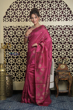 Shubh Lakshmi 2.0 ~ Handloom High Quality Pure Tussar Silk Saree in Magenta Pink (Silk Mark Certified)