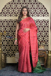 Shubh Lakshmi 2.0 ~ Handloom High Quality Pure Soft Silk Saree in Red and Leaf Green (Silk Mark Certified)