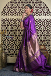 Shubh Lakshmi 2.0 ~ Handloom High Quality Pure Katan Silk Saree in Purple and Silver (Silk Mark Certified)