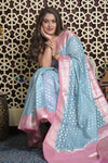 Shubh Lakshmi 2.0 ~ Designer Chanderi Cotton Silk Saree with Circular Pattern in Powder Blue and Pink