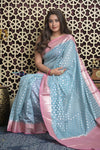 Shubh Lakshmi 2.0 ~ Designer Chanderi Cotton Silk Saree with Circular Pattern in Powder Blue and Pink