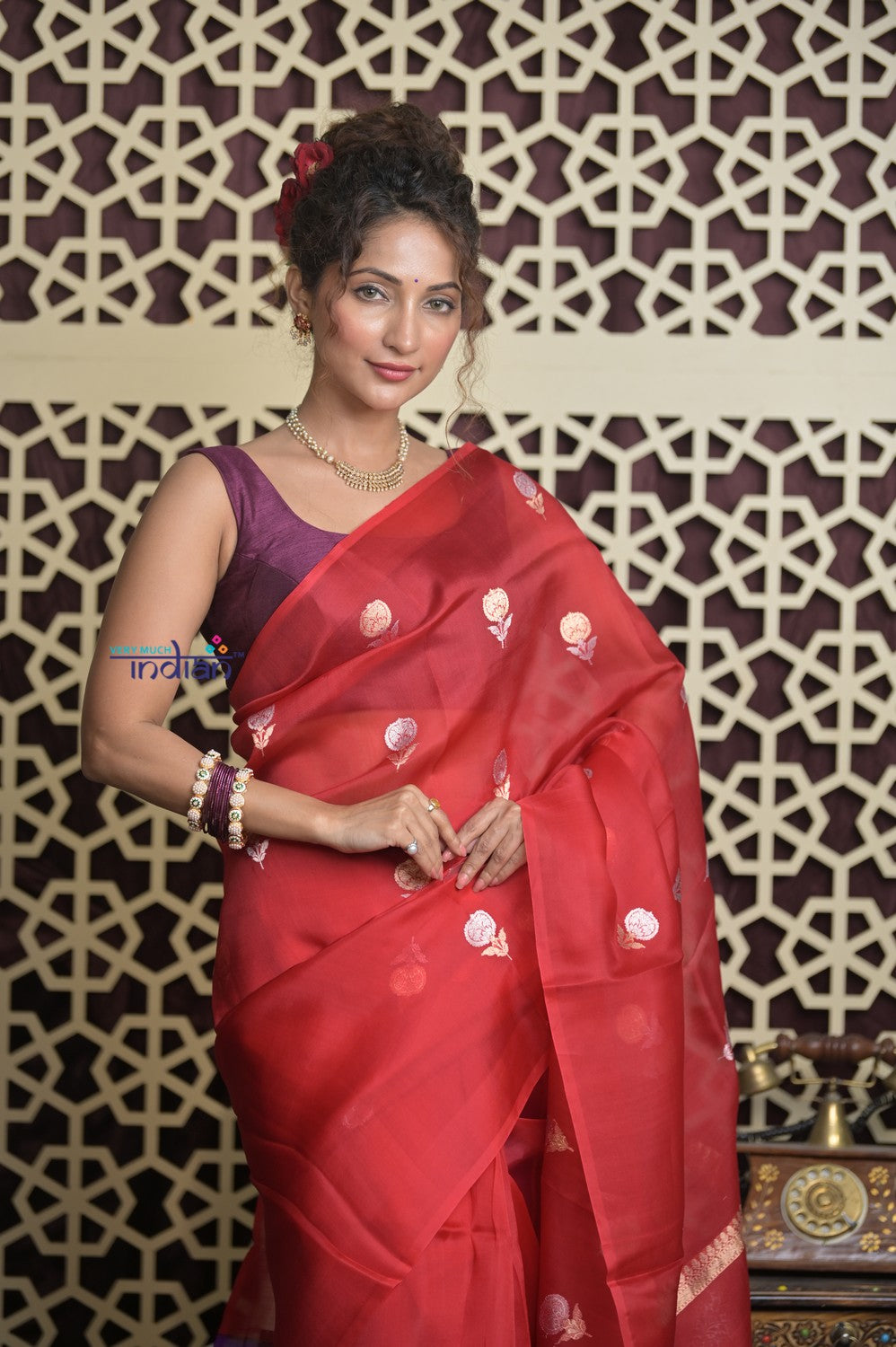 Shubh Lakshmi 2.0 ~ Handloom Pure Silk Kora Saree in Bright Red (Silk Mark Certified)