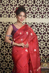 Shubh Lakshmi 2.0 ~ Handloom Pure Silk Kora Saree in Bright Red (Silk Mark Certified)