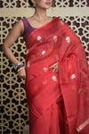 Shubh Lakshmi 2.0 ~ Handloom Pure Silk Kora Saree in Bright Red (Silk Mark Certified)