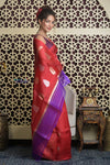 Shubh Lakshmi 2.0 ~ Handloom Pure Silk Kora Saree in Bright Red (Silk Mark Certified)