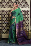 Shubh Lakshmi 2.0 ~ Handloom High Quality Pure Soft Silk Saree in Dual Tone Green and Blue (Silk Mark Certified)