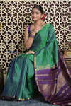 Shubh Lakshmi 2.0 ~ Handloom High Quality Pure Soft Silk Saree in Dual Tone Green and Blue (Silk Mark Certified)