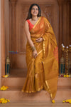 Shubh Lakshmi ~ Handloom Cotton Silk Saree in Gold Yellow and Red