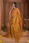 Shubh Lakshmi ~ Handloom Cotton Silk Saree in Gold Yellow and Red