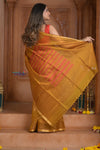 Shubh Lakshmi ~ Handloom Cotton Silk Saree in Gold Yellow and Red