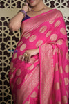 Shubh Lakshmi 2.0 ~ Handloom Banarasi Khaddi Crepe Georgette Silk Saree in Magenta Pink (Silk Mark Certified)