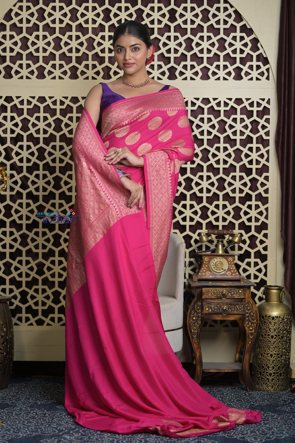Shubh Lakshmi 2.0 ~ Handloom Banarasi Khaddi Crepe Georgette Silk Saree in Magenta Pink (Silk Mark Certified)