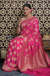 Shubh Lakshmi 2.0 ~ Handloom Banarasi Khaddi Crepe Georgette Silk Saree in Magenta Pink (Silk Mark Certified)