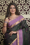 Shubh Lakshmi 2.0 ~ Handloom High Quality Pure Soft Silk Saree in Dark Green and Lilac (Silk Mark Certified)