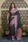 Shubh Lakshmi 2.0 ~ Handloom High Quality Pure Soft Silk Saree in Dark Green and Lilac (Silk Mark Certified)