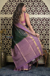 Shubh Lakshmi 2.0 ~ Handloom High Quality Pure Soft Silk Saree in Dark Green and Lilac (Silk Mark Certified)