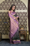 Shubh Lakshmi 2.0 ~ Handloom High Quality Pure Soft Silk Saree in Dark Green and Lilac (Silk Mark Certified)